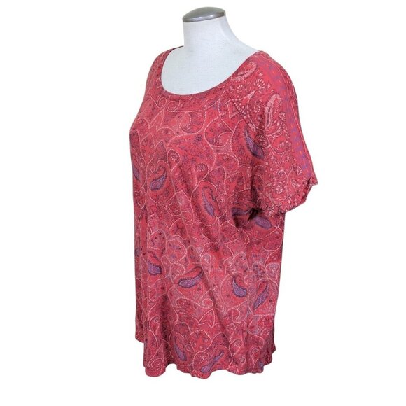 Lucky Brand T Shirt Womens Plus 3X Orange Paisley Split Back Tee Short Sleeve - Picture 4 of 8